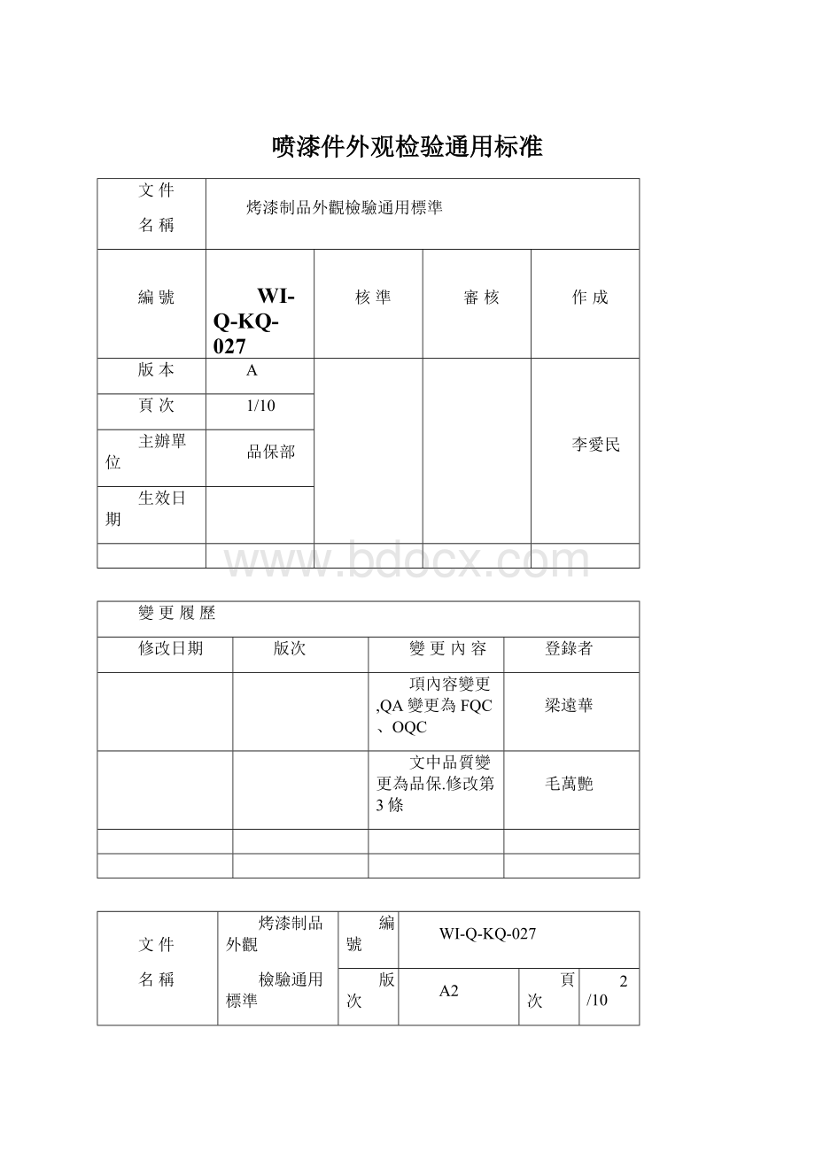 喷漆件外观检验通用标准Word文件下载.docx