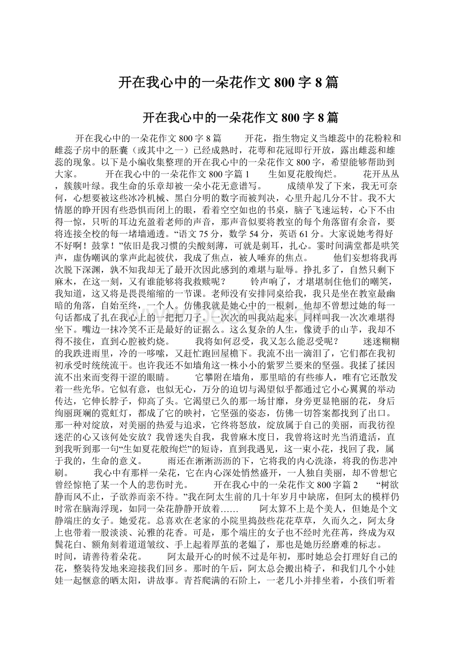 开在我心中的一朵花作文800字8篇Word文件下载.docx