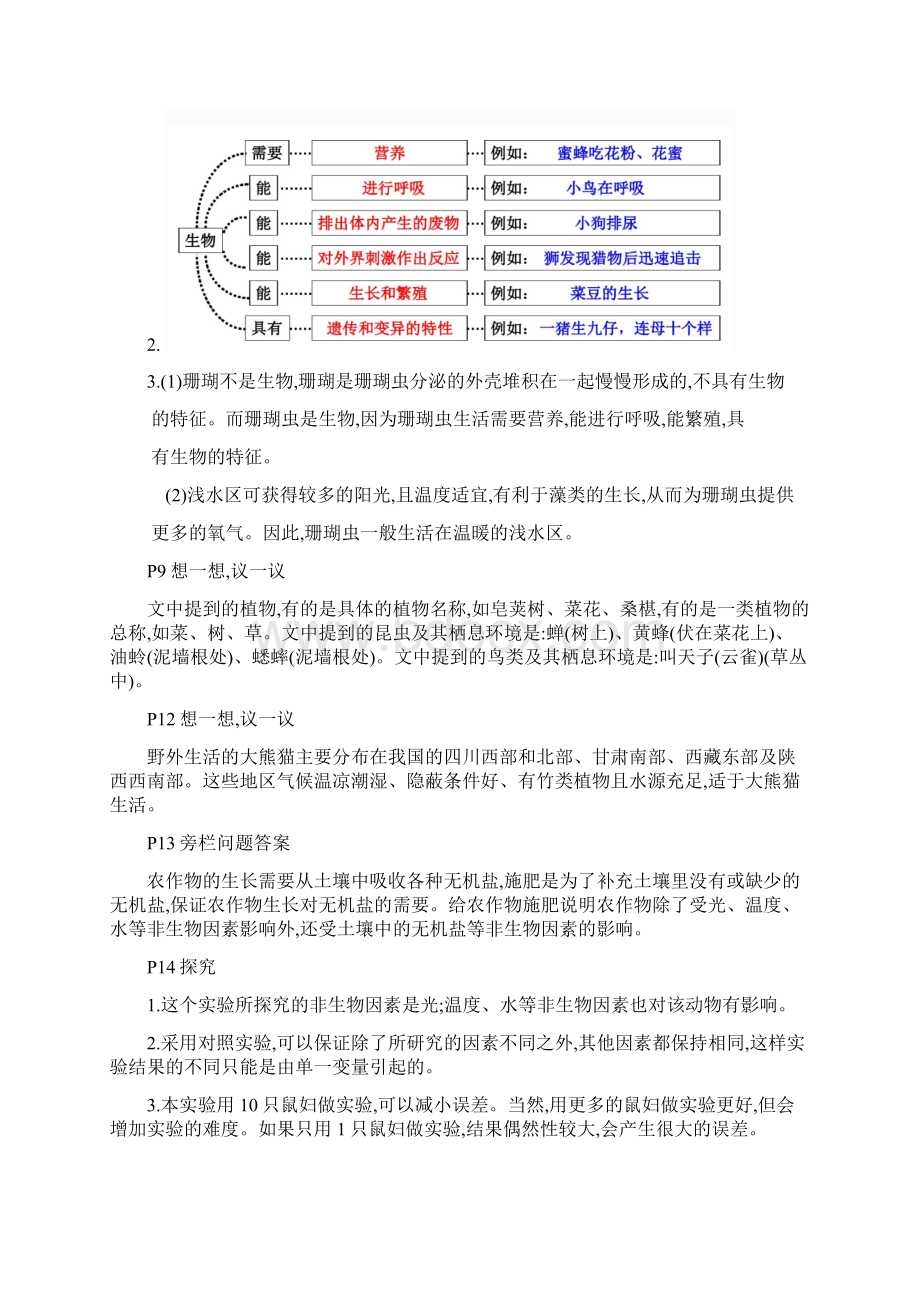 人民教育出版社版七年级生物上册教材答案完整版Word格式文档下载.docx_第2页