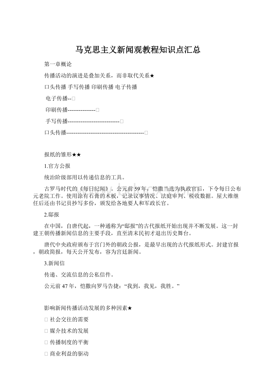 马克思主义新闻观教程知识点汇总Word文件下载.docx_第1页