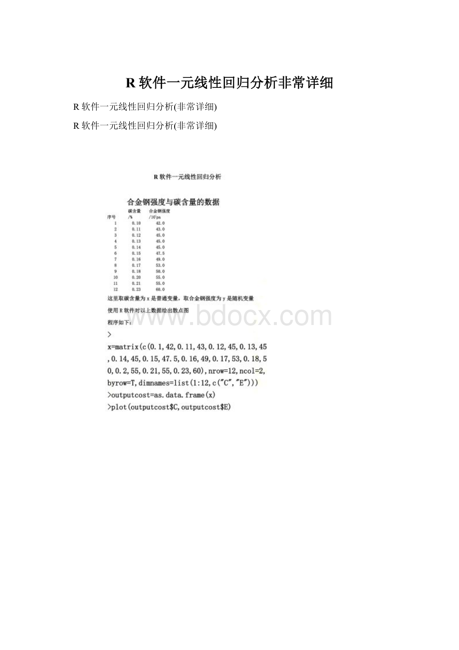 R软件一元线性回归分析非常详细Word下载.docx