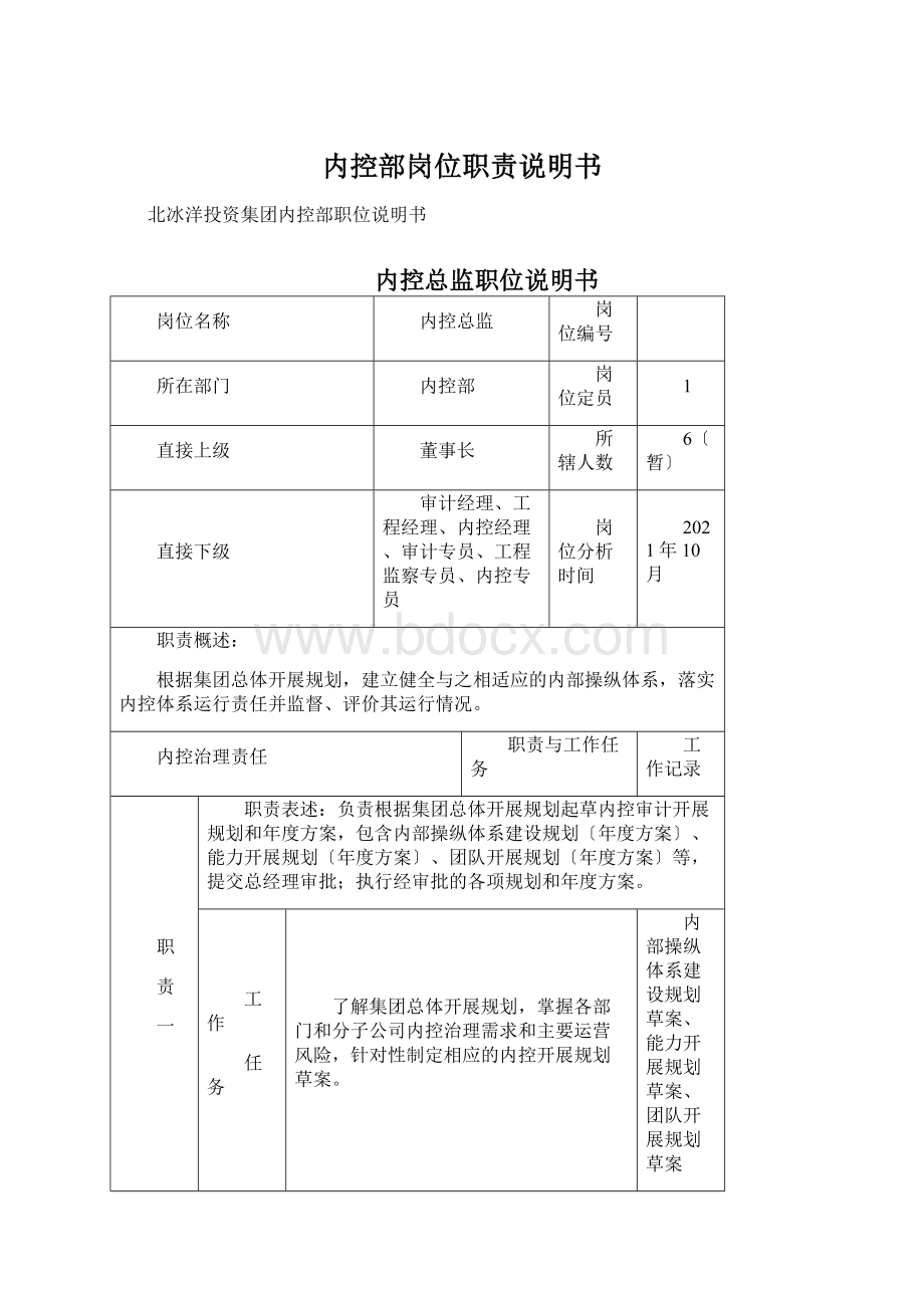 内控部岗位职责说明书.docx