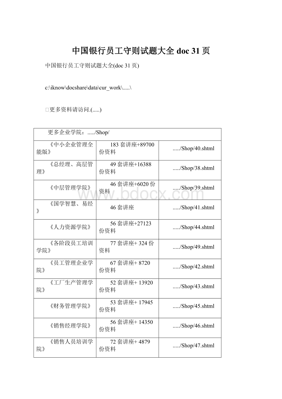 中国银行员工守则试题大全doc 31页.docx_第1页