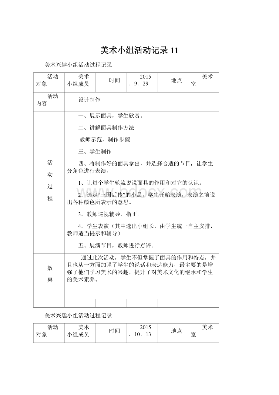 美术小组活动记录11文档格式.docx_第1页