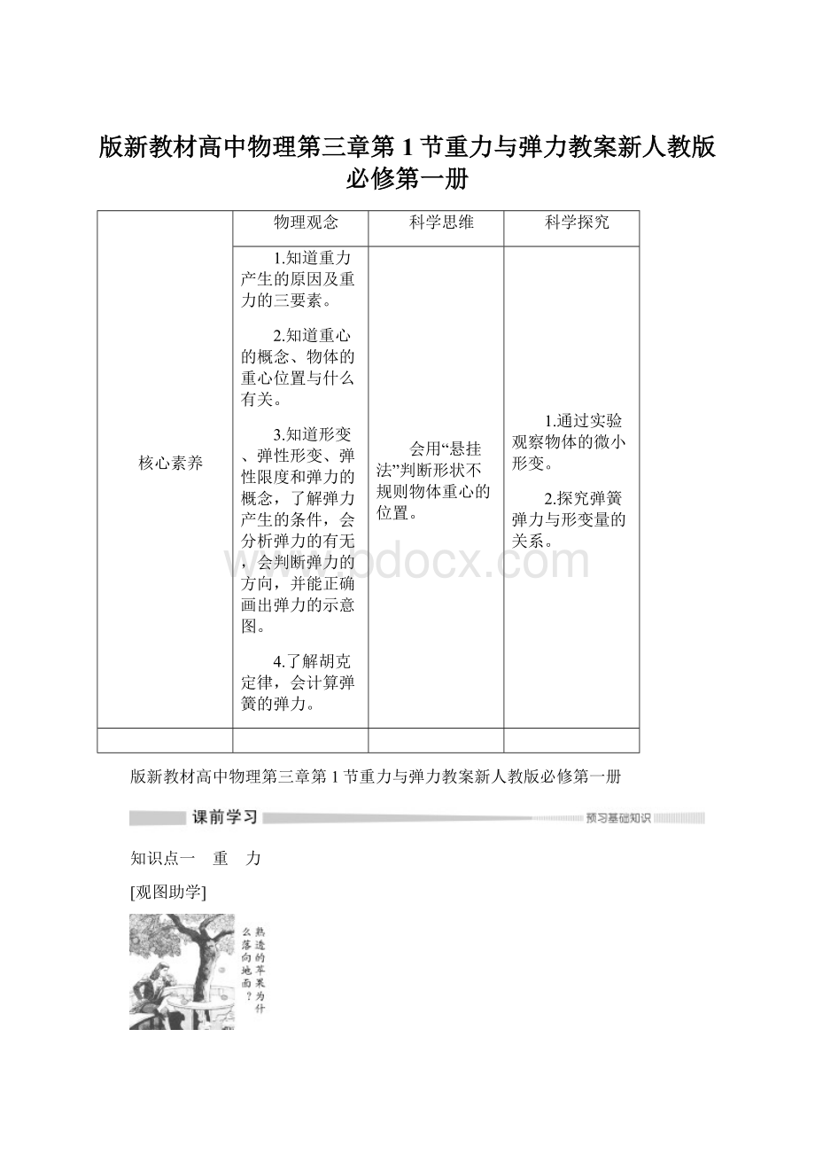 版新教材高中物理第三章第1节重力与弹力教案新人教版必修第一册Word文档格式.docx