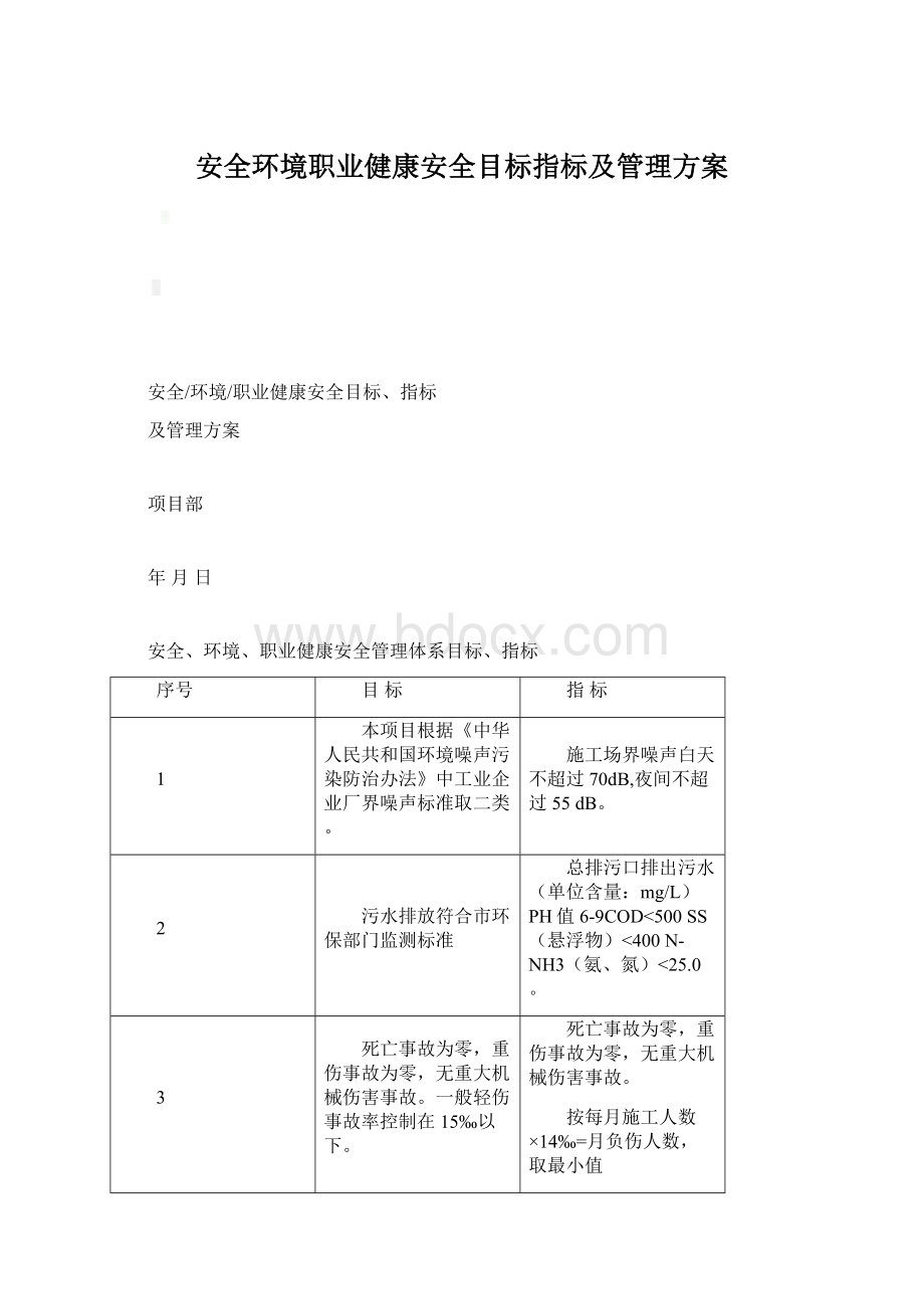 安全环境职业健康安全目标指标及管理方案.docx_第1页