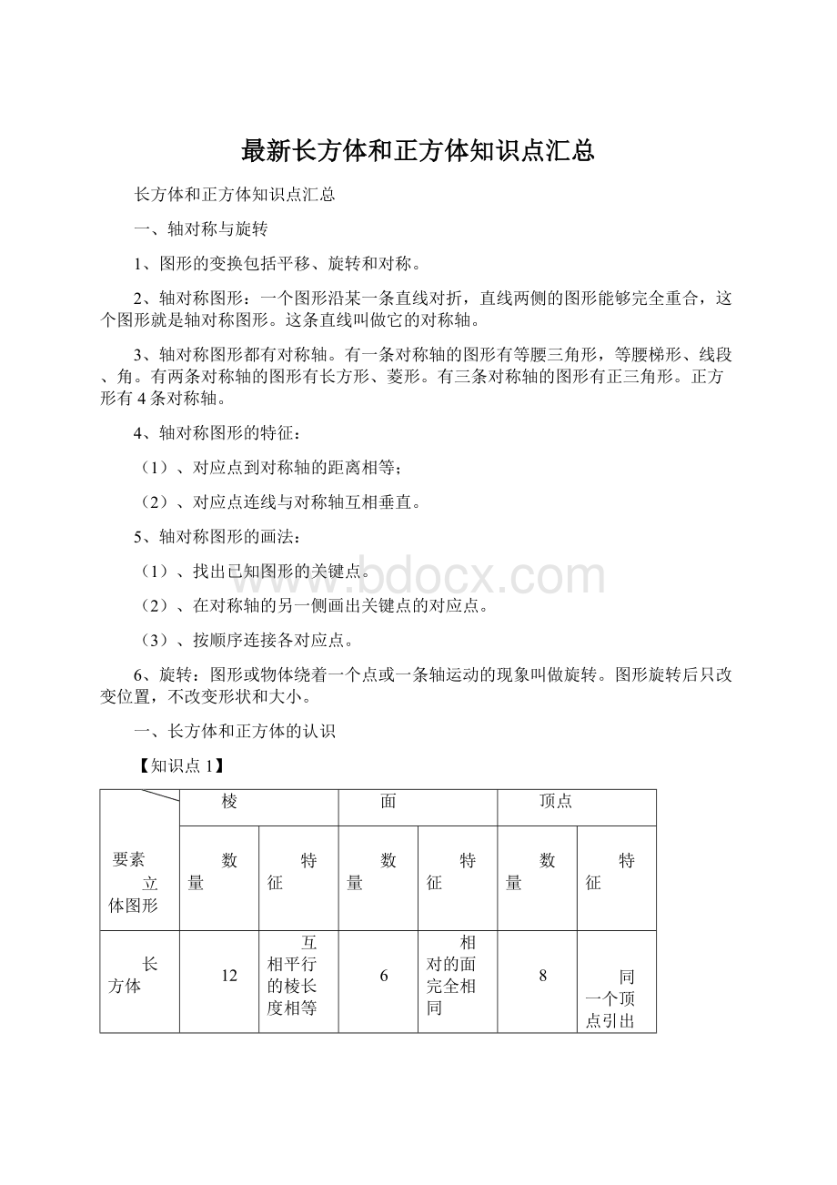 最新长方体和正方体知识点汇总.docx_第1页