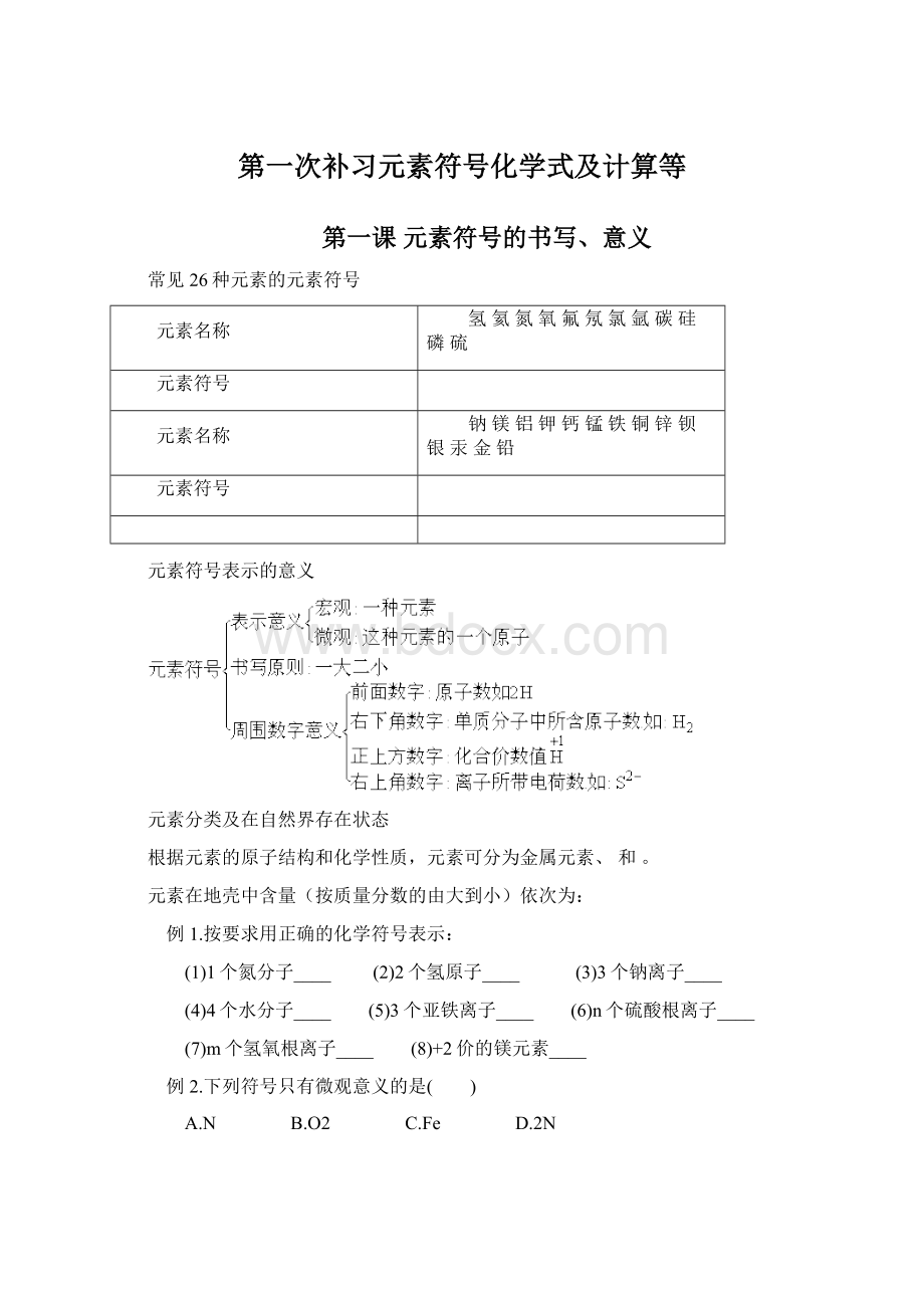 第一次补习元素符号化学式及计算等.docx