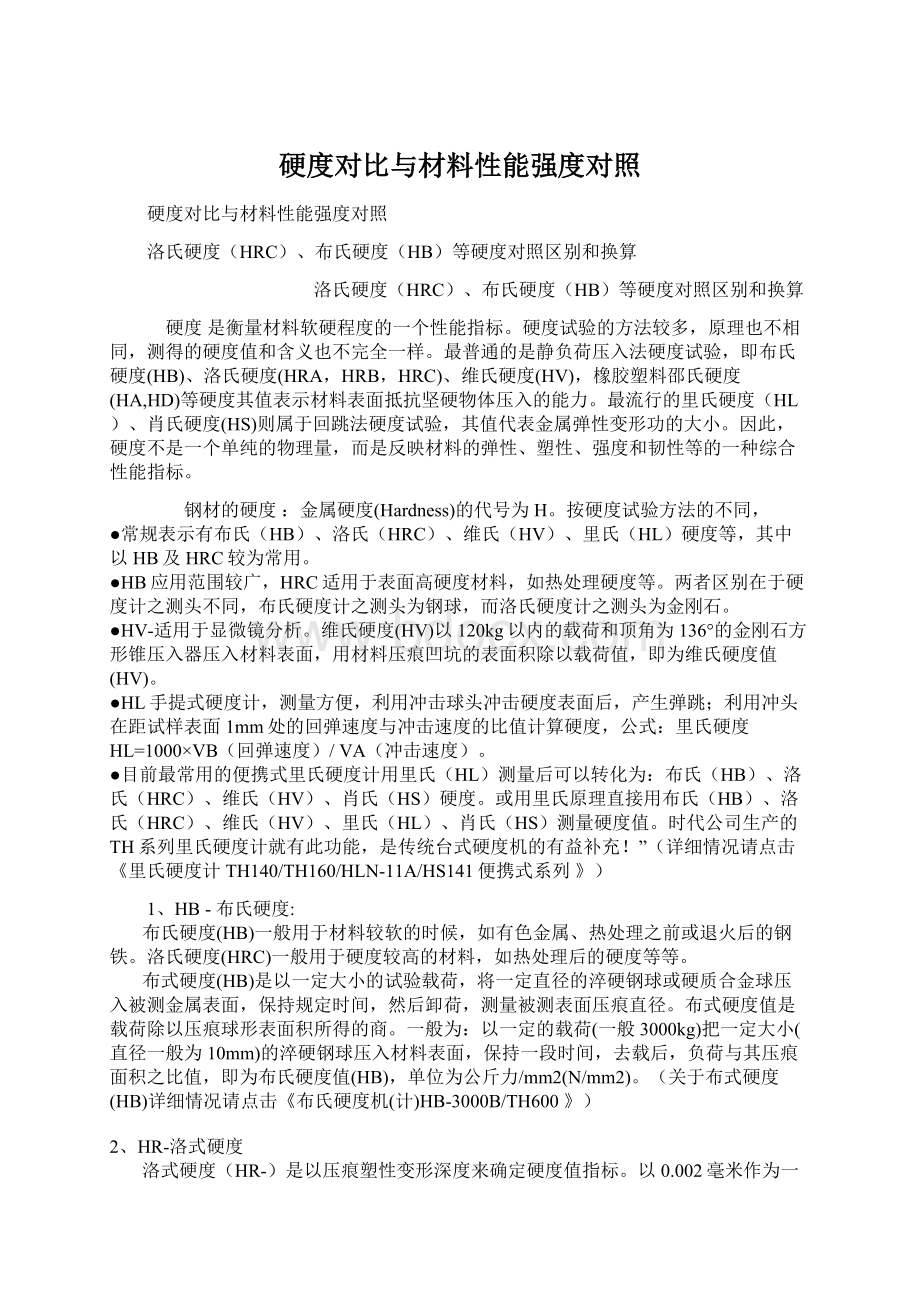 硬度对比与材料性能强度对照Word格式文档下载.docx_第1页