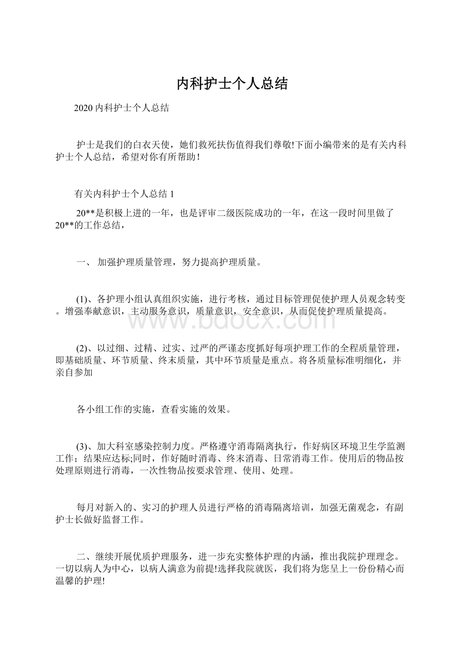 内科护士个人总结Word文档格式.docx