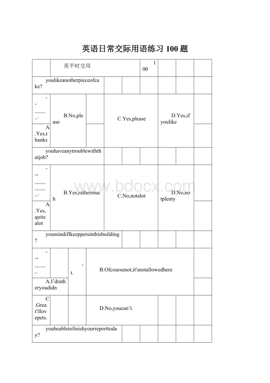 英语日常交际用语练习100题Word文件下载.docx_第1页