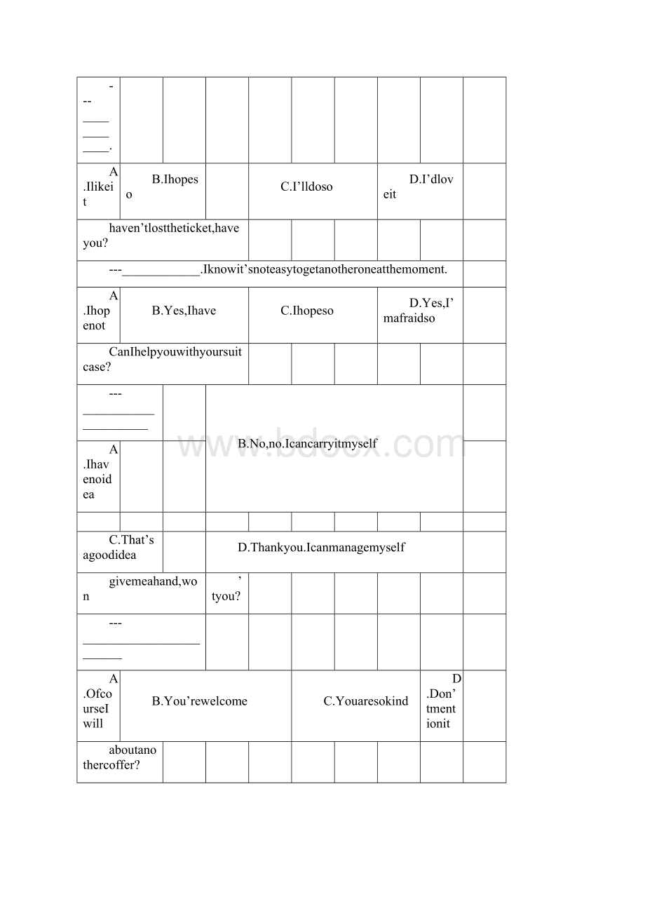 英语日常交际用语练习100题Word文件下载.docx_第2页