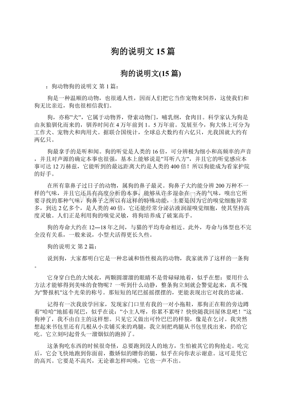 狗的说明文15篇文档格式.docx