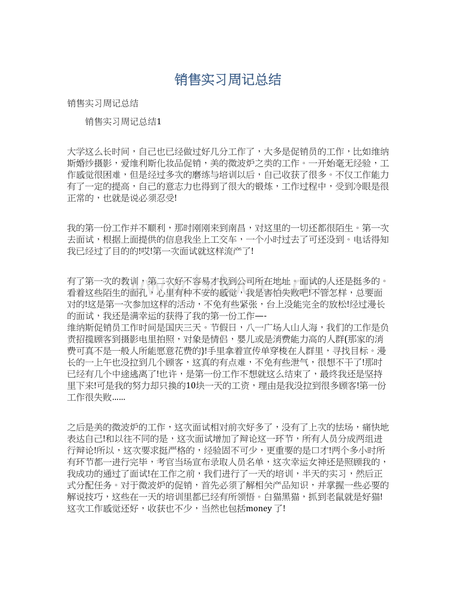 销售实习周记总结Word文件下载.docx