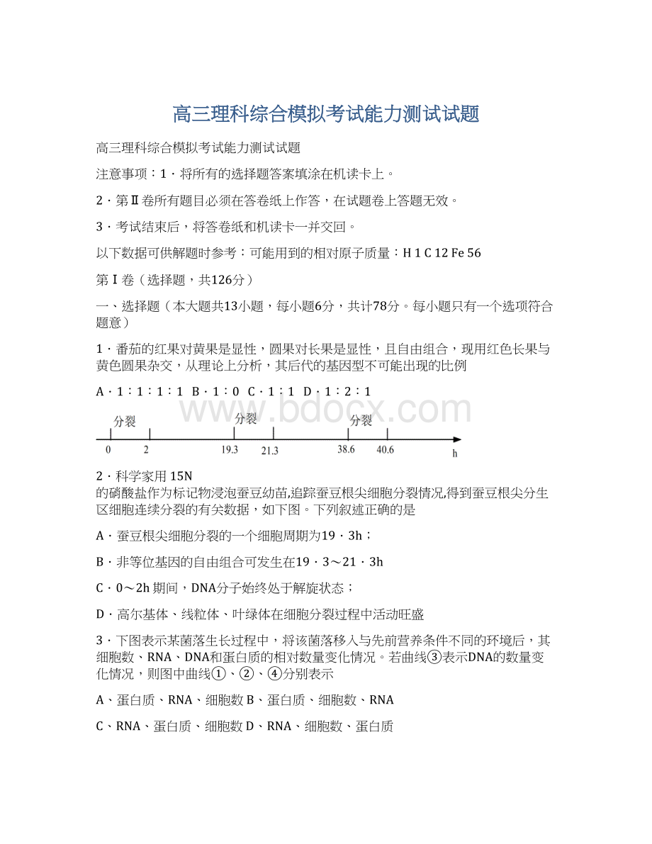 高三理科综合模拟考试能力测试试题文档格式.docx_第1页