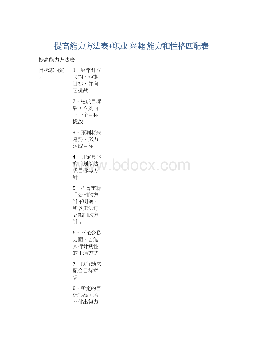 提高能力方法表+职业 兴趣 能力和性格匹配表Word文件下载.docx_第1页