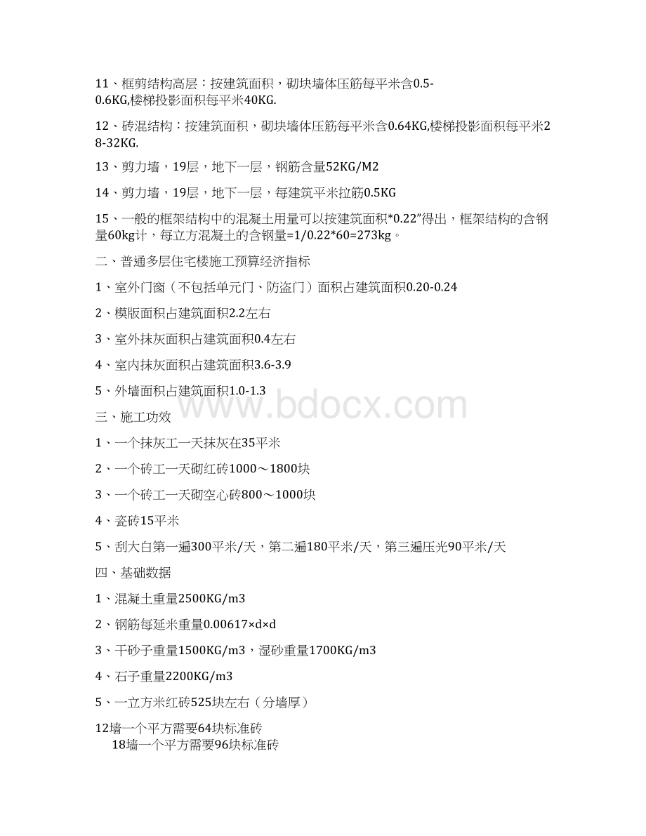 建筑工程经验系数及常用数据Word格式文档下载.docx_第2页