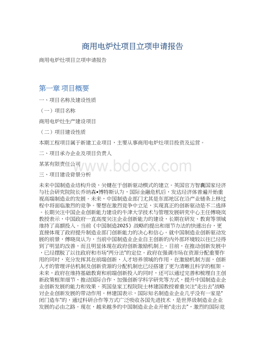 商用电炉灶项目立项申请报告Word文档下载推荐.docx