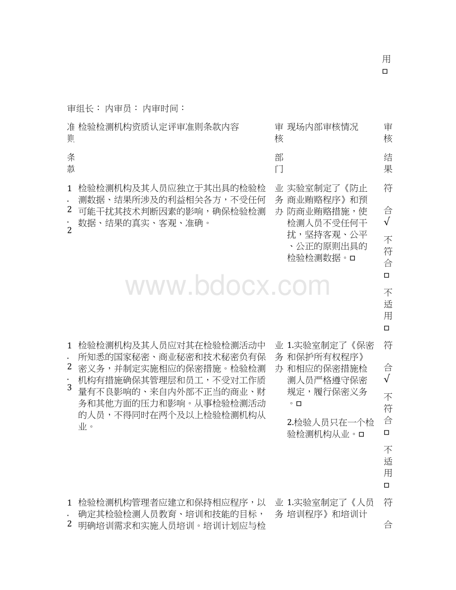 史上最全的检验检测机构内审员检查表已通过Word格式.docx_第3页