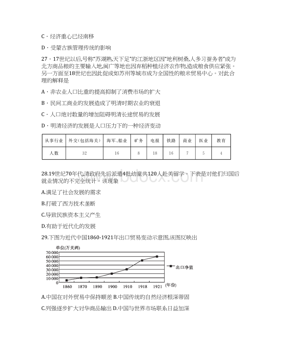 黑龙江省大庆四中届高三下学期第四次质量检测文综历史试题及答案.docx_第2页