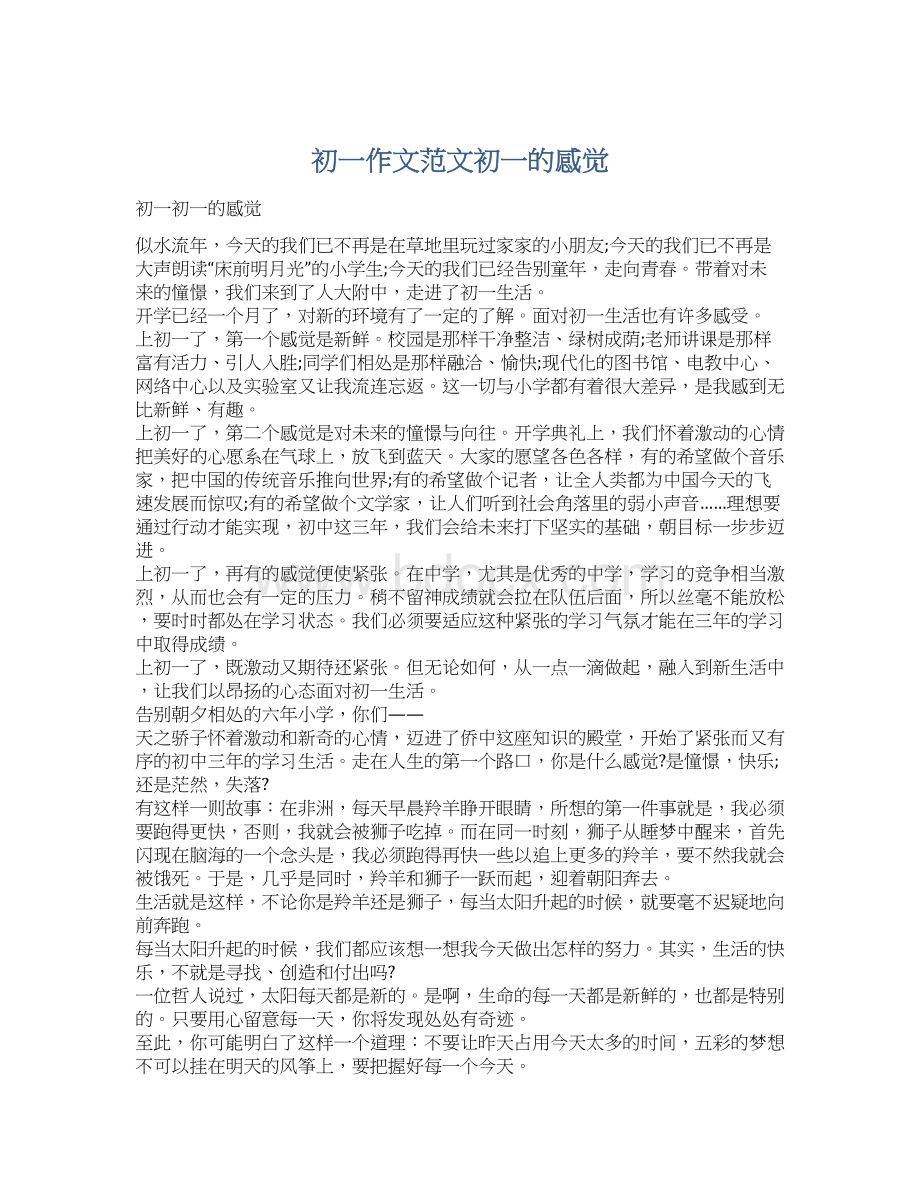 初一作文范文初一的感觉文档格式.docx_第1页