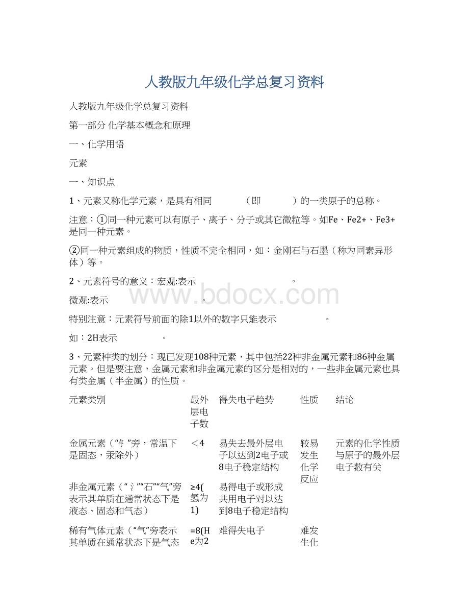 人教版九年级化学总复习资料Word文档下载推荐.docx