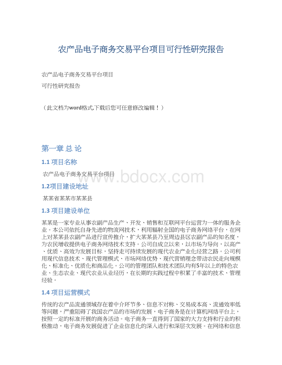 农产品电子商务交易平台项目可行性研究报告.docx