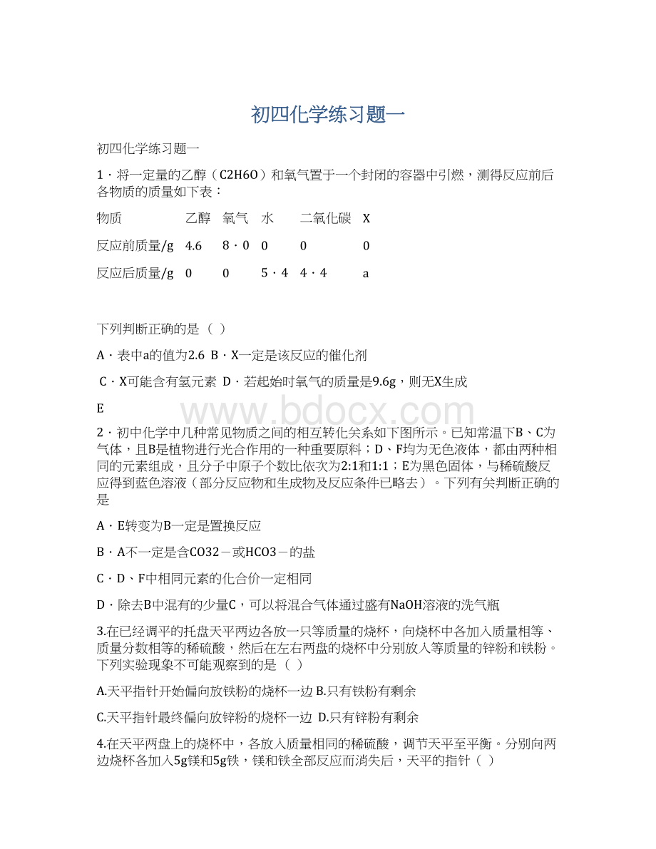 初四化学练习题一.docx