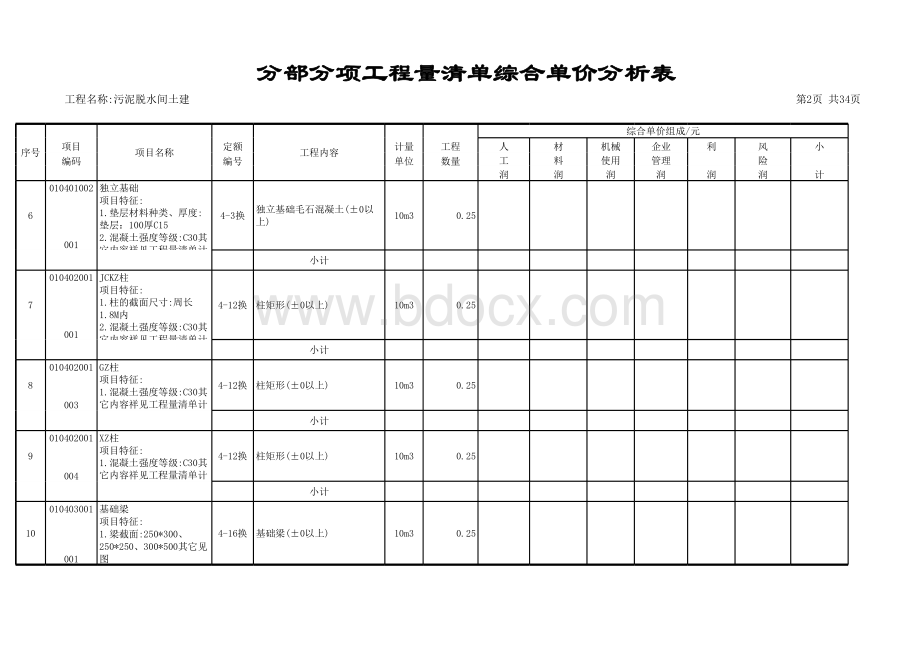 污泥脱水间-分部分项工程量清单综合单价分析表.xlsx_第2页