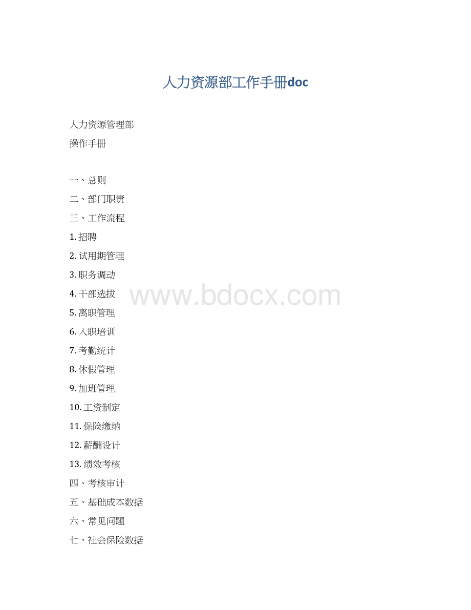 人力资源部工作手册docWord下载.docx