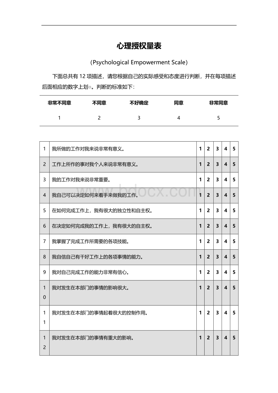 心理授权量表Word文档下载推荐.doc