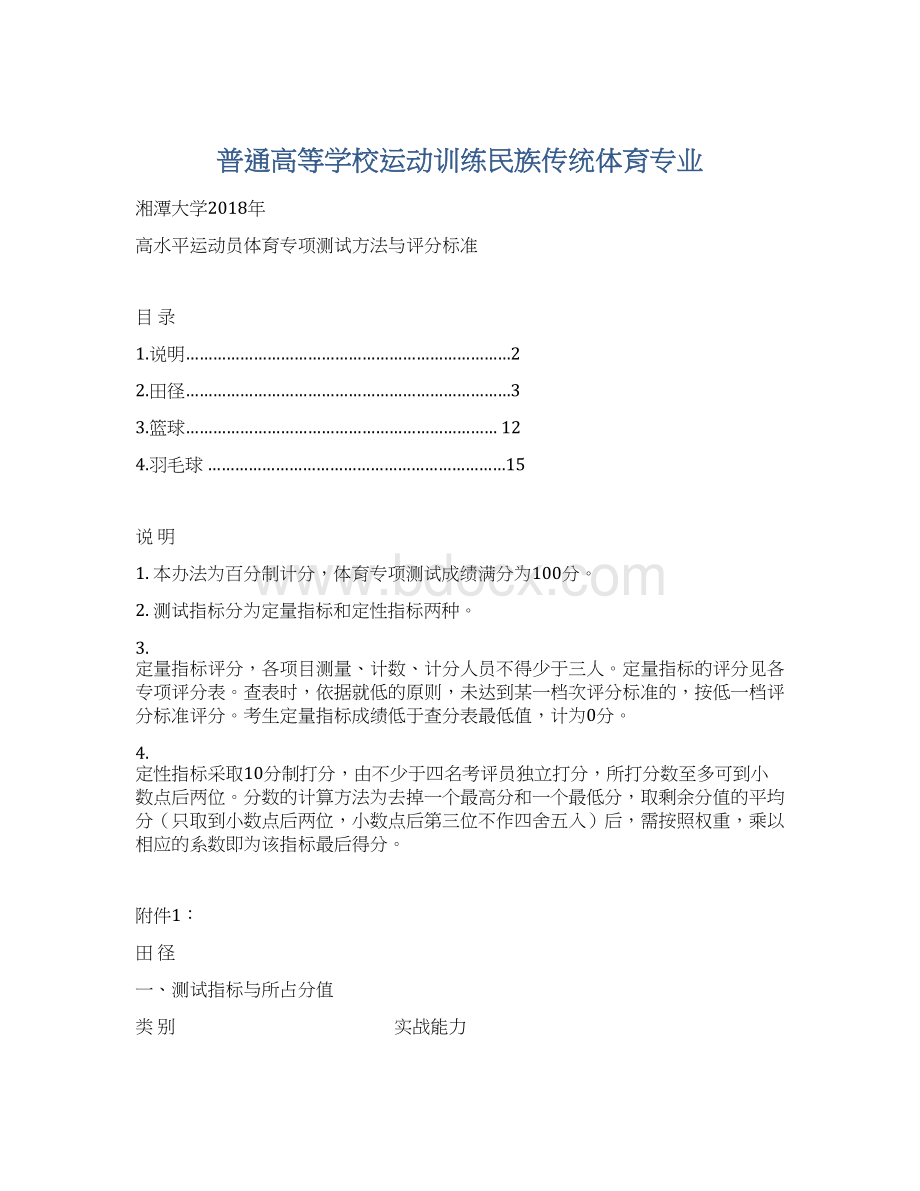 普通高等学校运动训练民族传统体育专业Word文档格式.docx_第1页