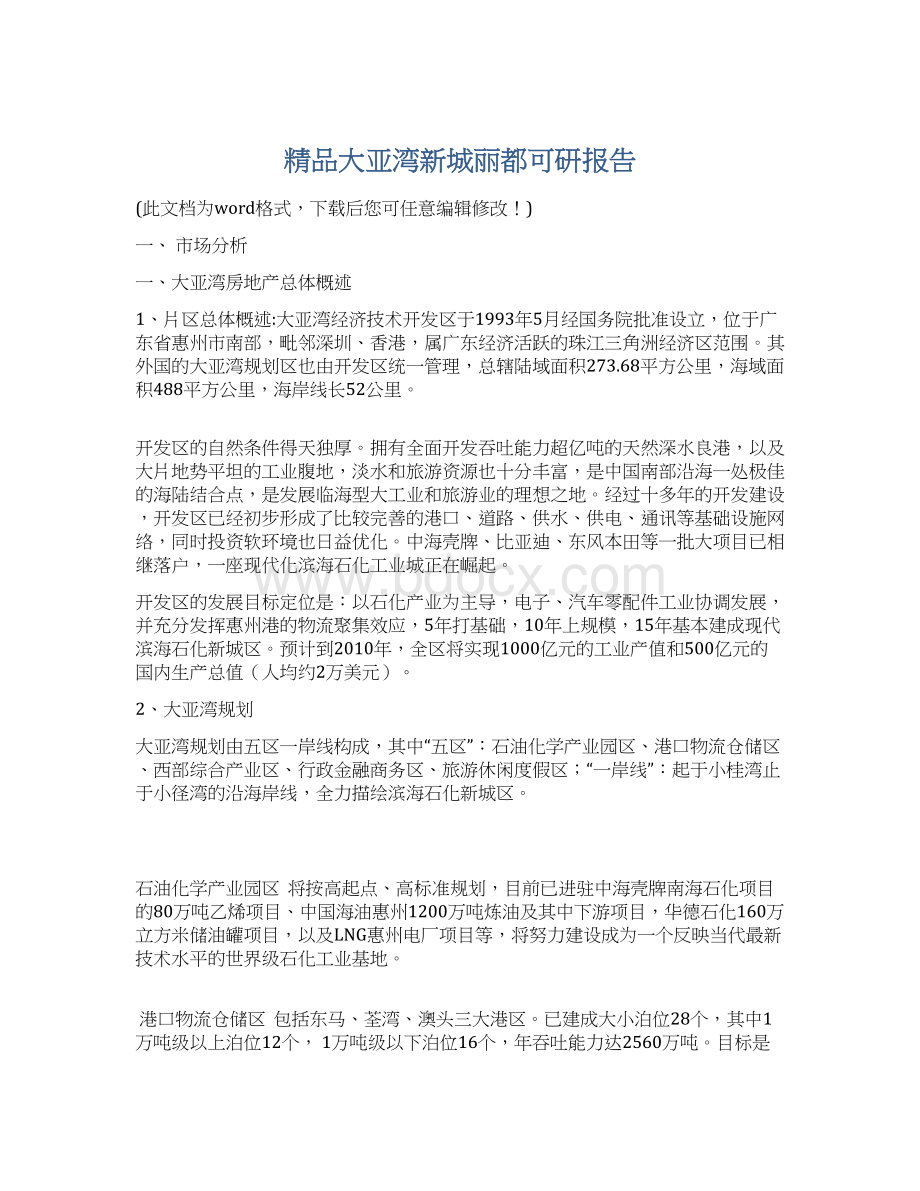 精品大亚湾新城丽都可研报告.docx