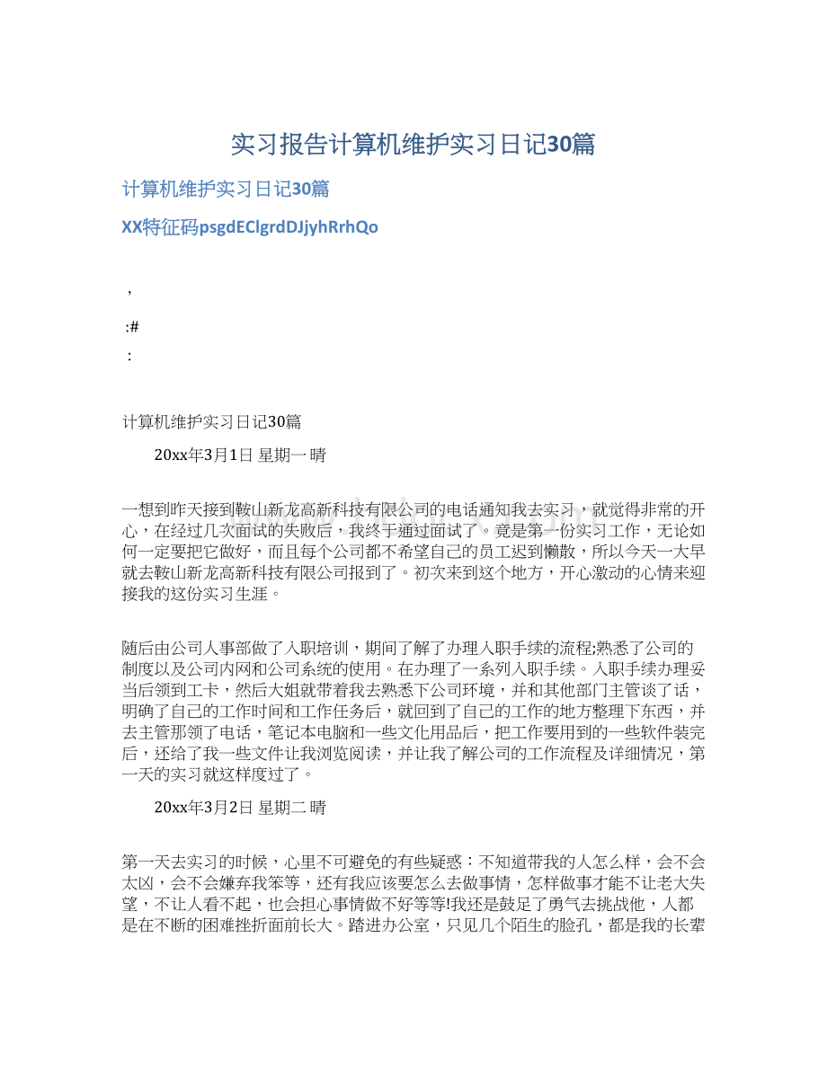 实习报告计算机维护实习日记30篇.docx