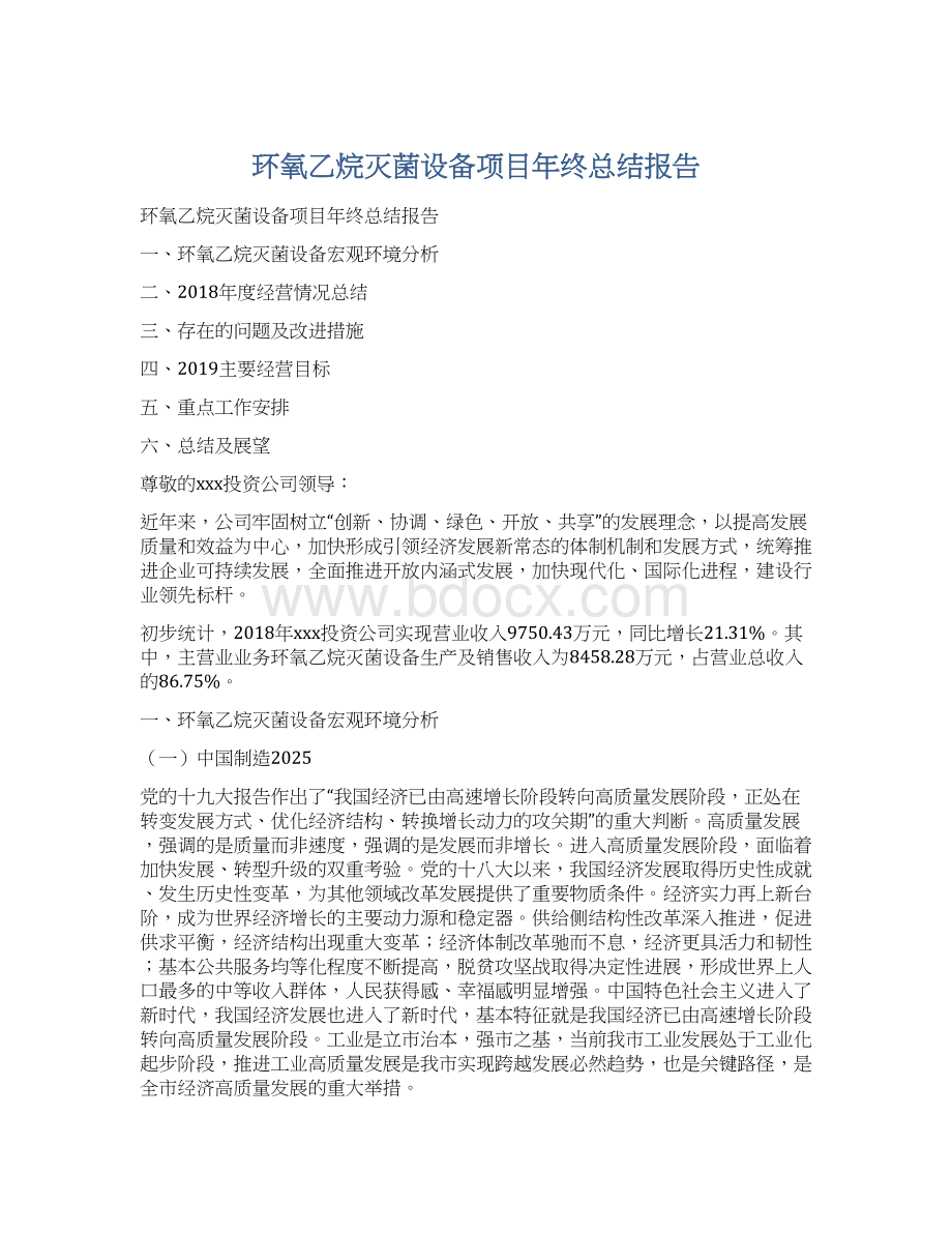 环氧乙烷灭菌设备项目年终总结报告Word格式文档下载.docx_第1页