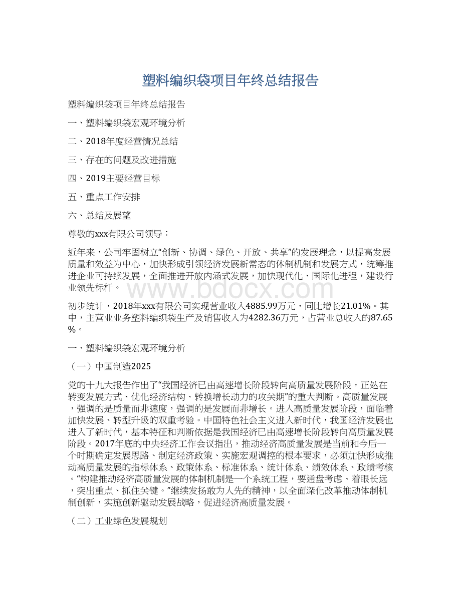 塑料编织袋项目年终总结报告.docx