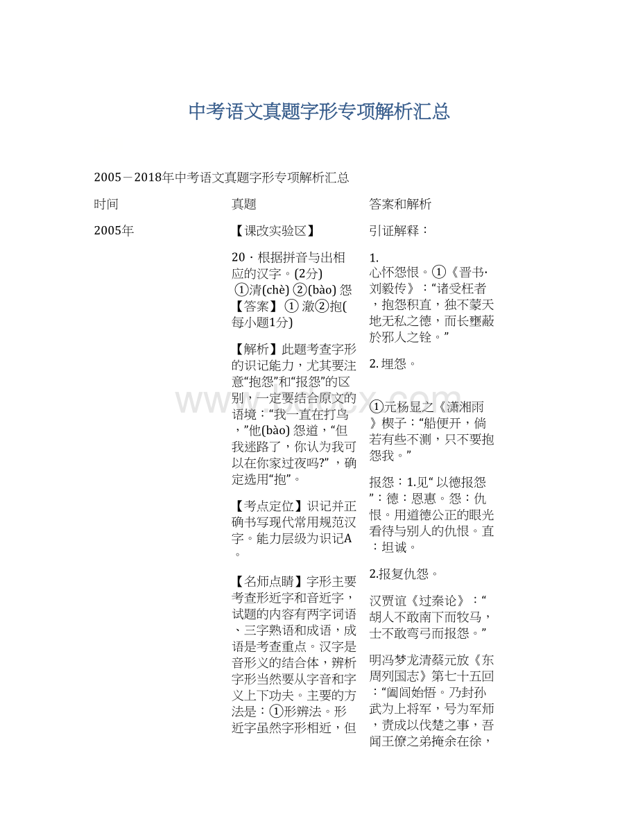 中考语文真题字形专项解析汇总.docx