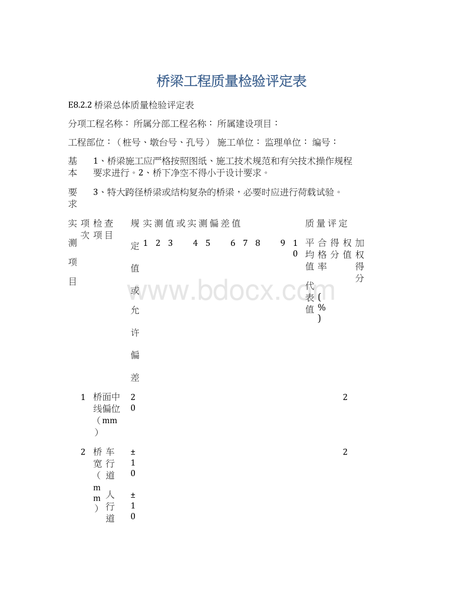 桥梁工程质量检验评定表.docx_第1页