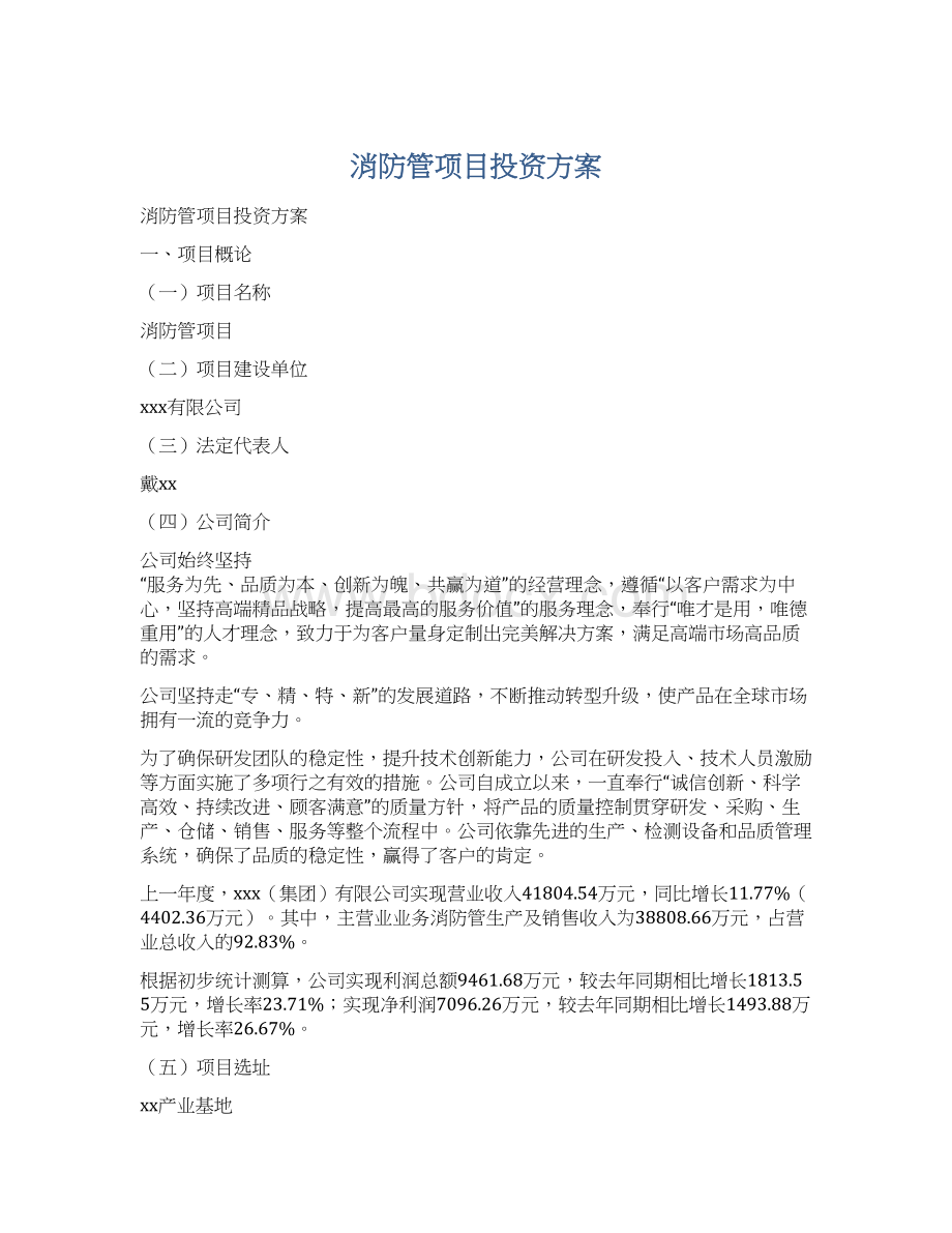 消防管项目投资方案Word格式文档下载.docx