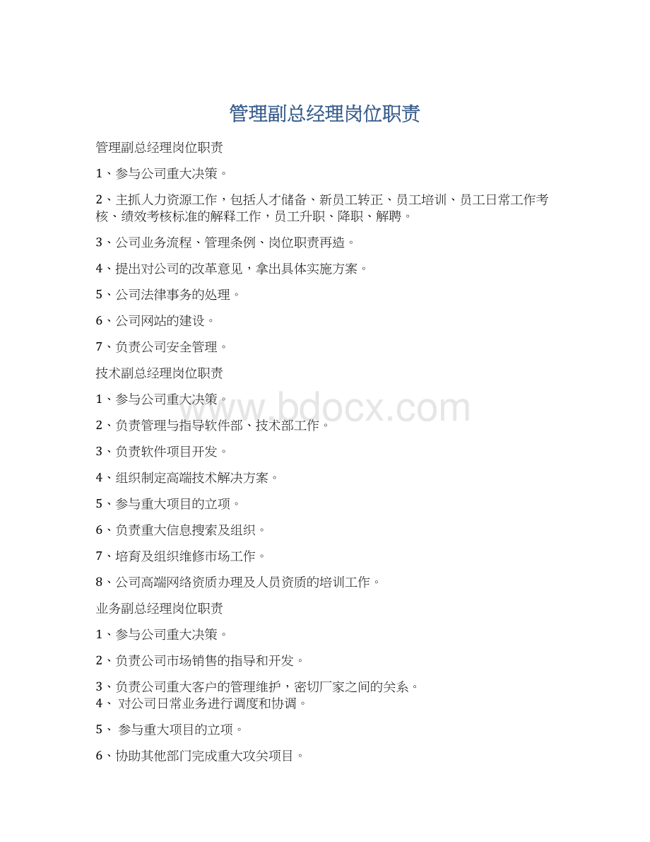 管理副总经理岗位职责Word文档下载推荐.docx