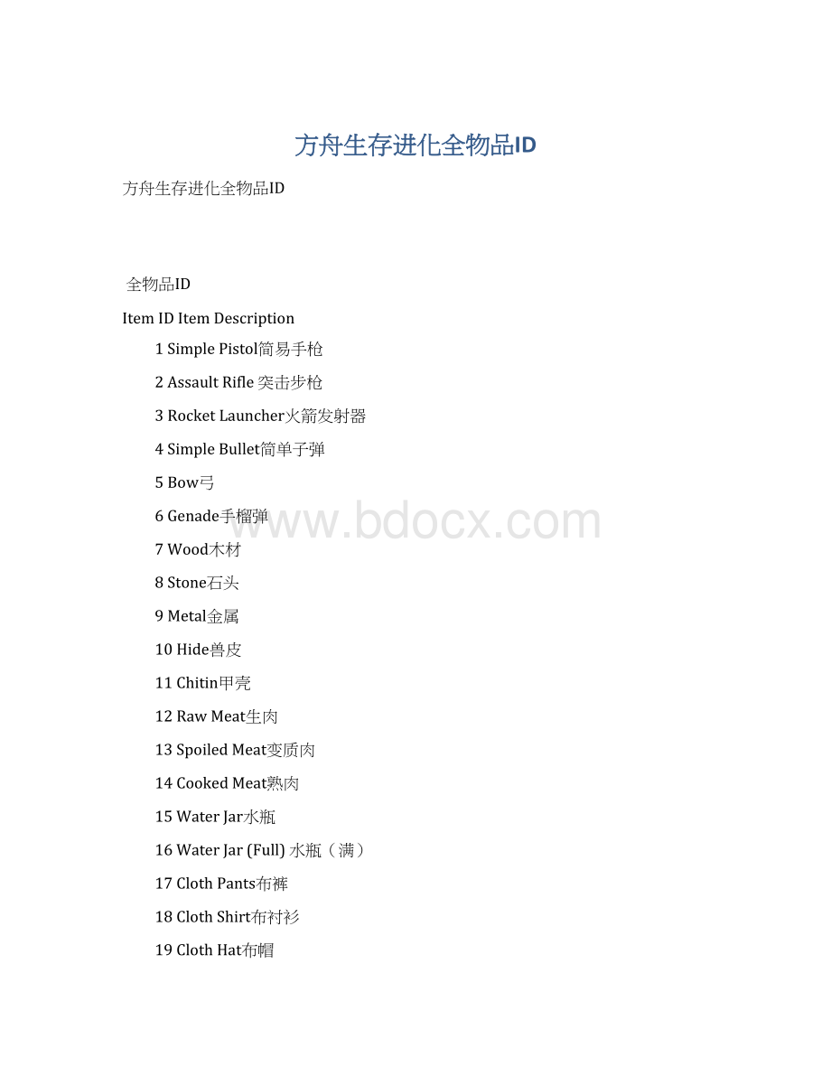 方舟生存进化全物品IDWord格式.docx_第1页