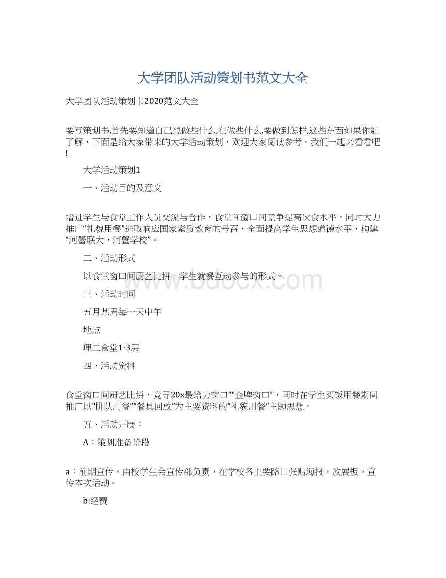 大学团队活动策划书范文大全.docx