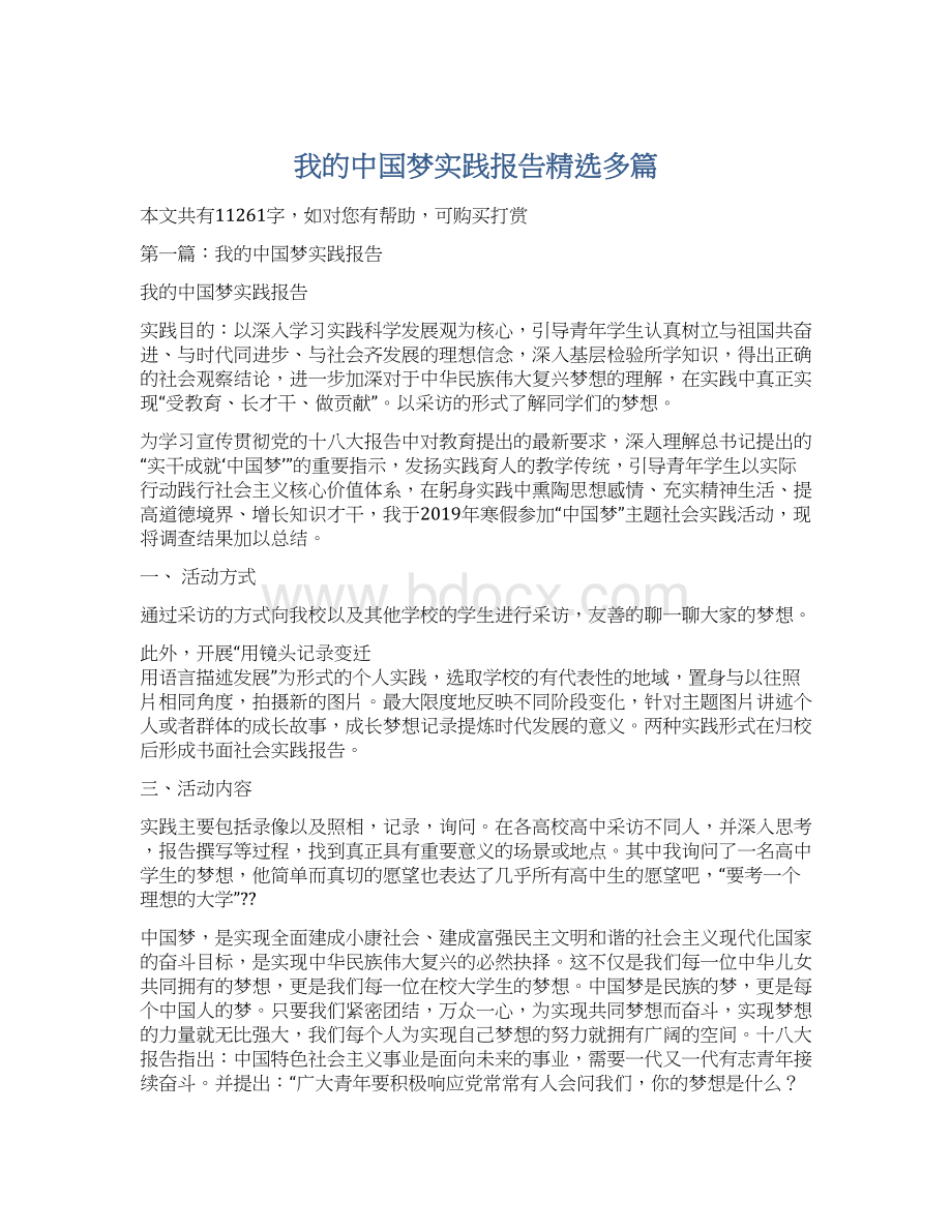 我的中国梦实践报告精选多篇.docx