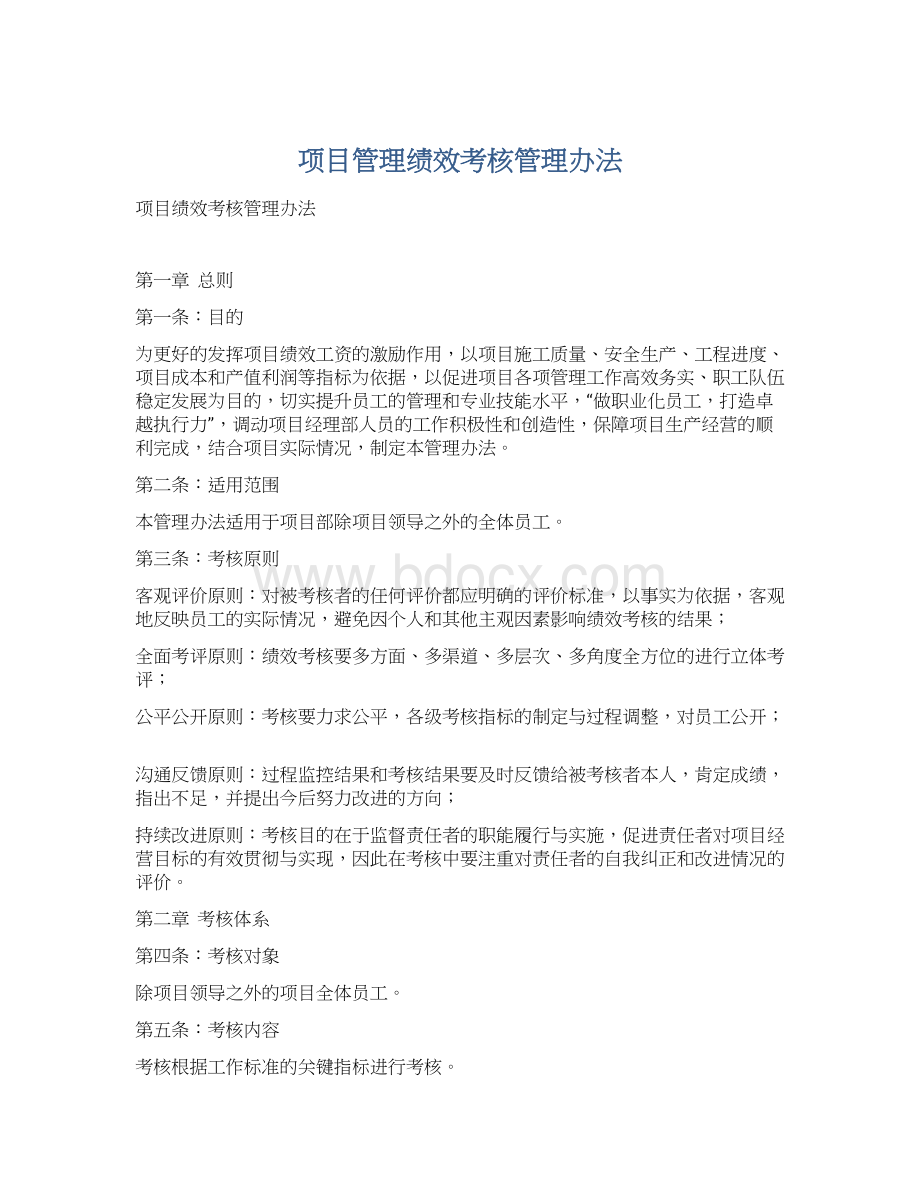 项目管理绩效考核管理办法.docx_第1页