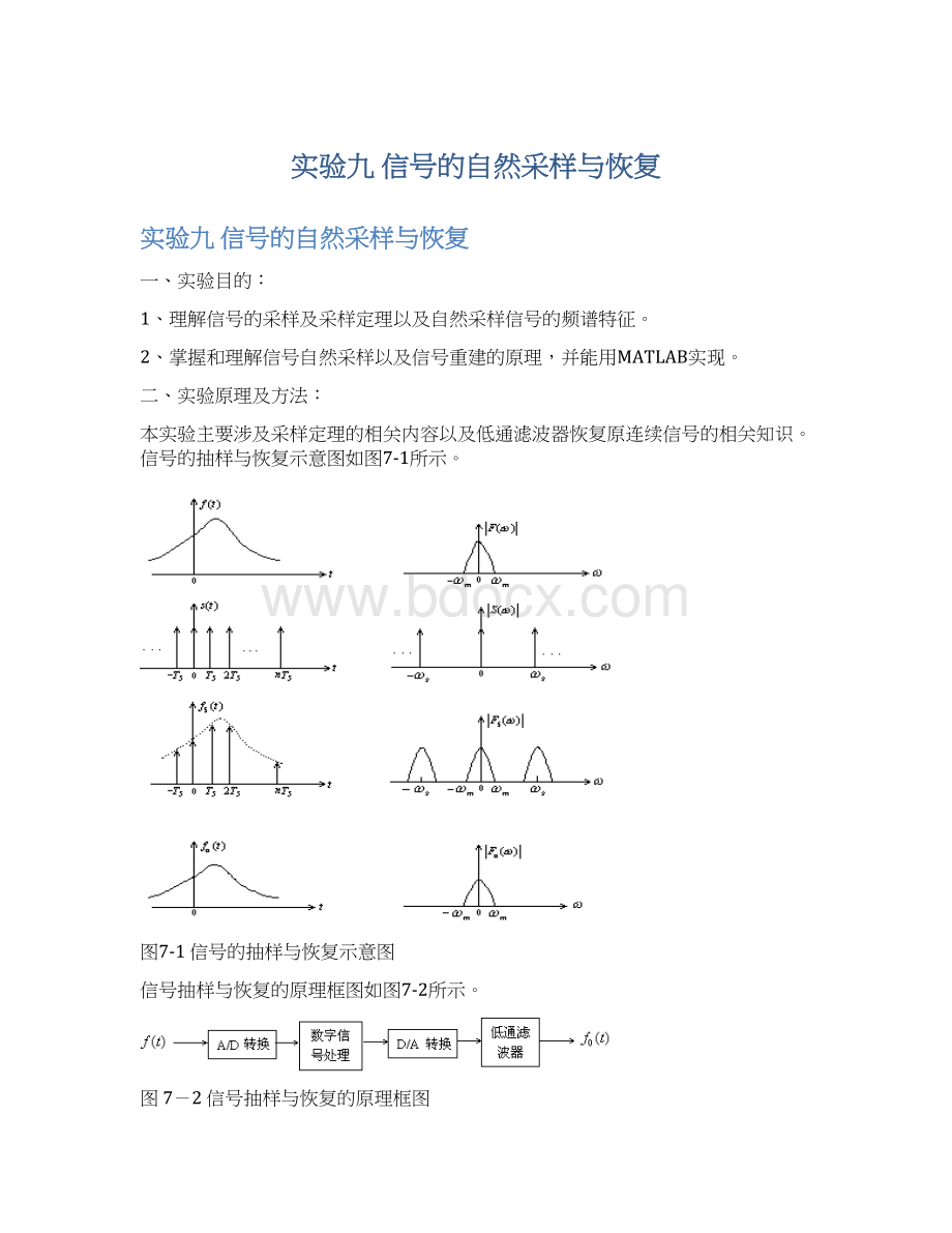 实验九 信号的自然采样与恢复Word文档下载推荐.docx_第1页