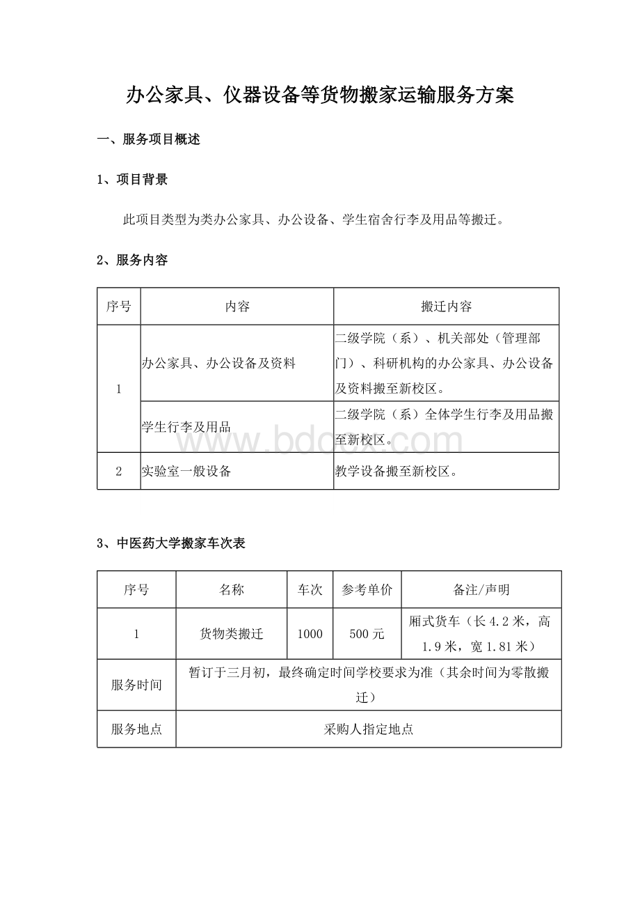 办公家具、仪器设备等货物搬家运输服务方案文档格式.docx_第1页