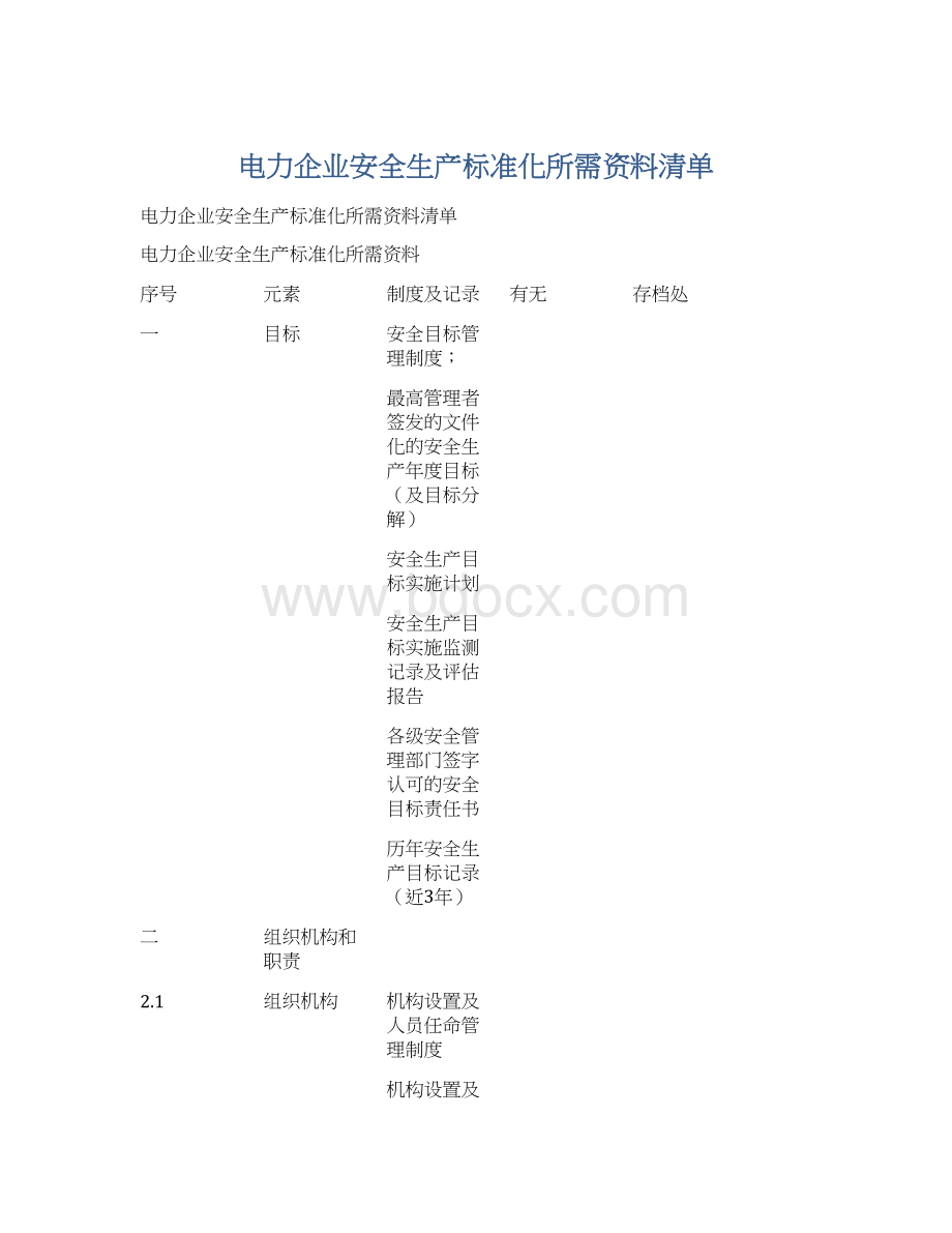 电力企业安全生产标准化所需资料清单.docx