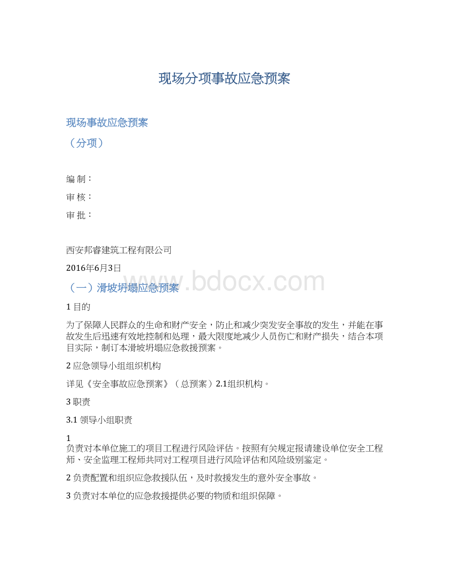 现场分项事故应急预案Word下载.docx