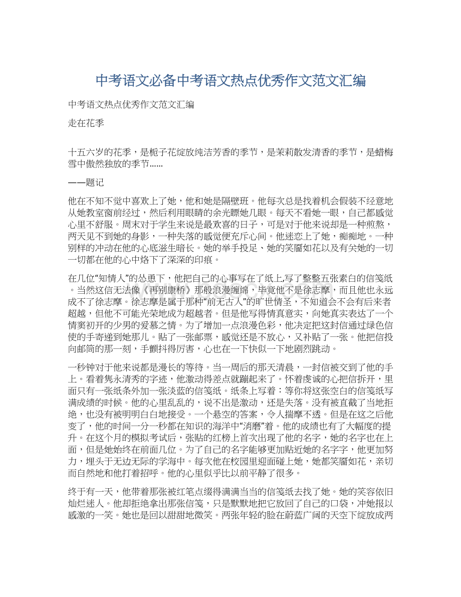 中考语文必备中考语文热点优秀作文范文汇编.docx_第1页