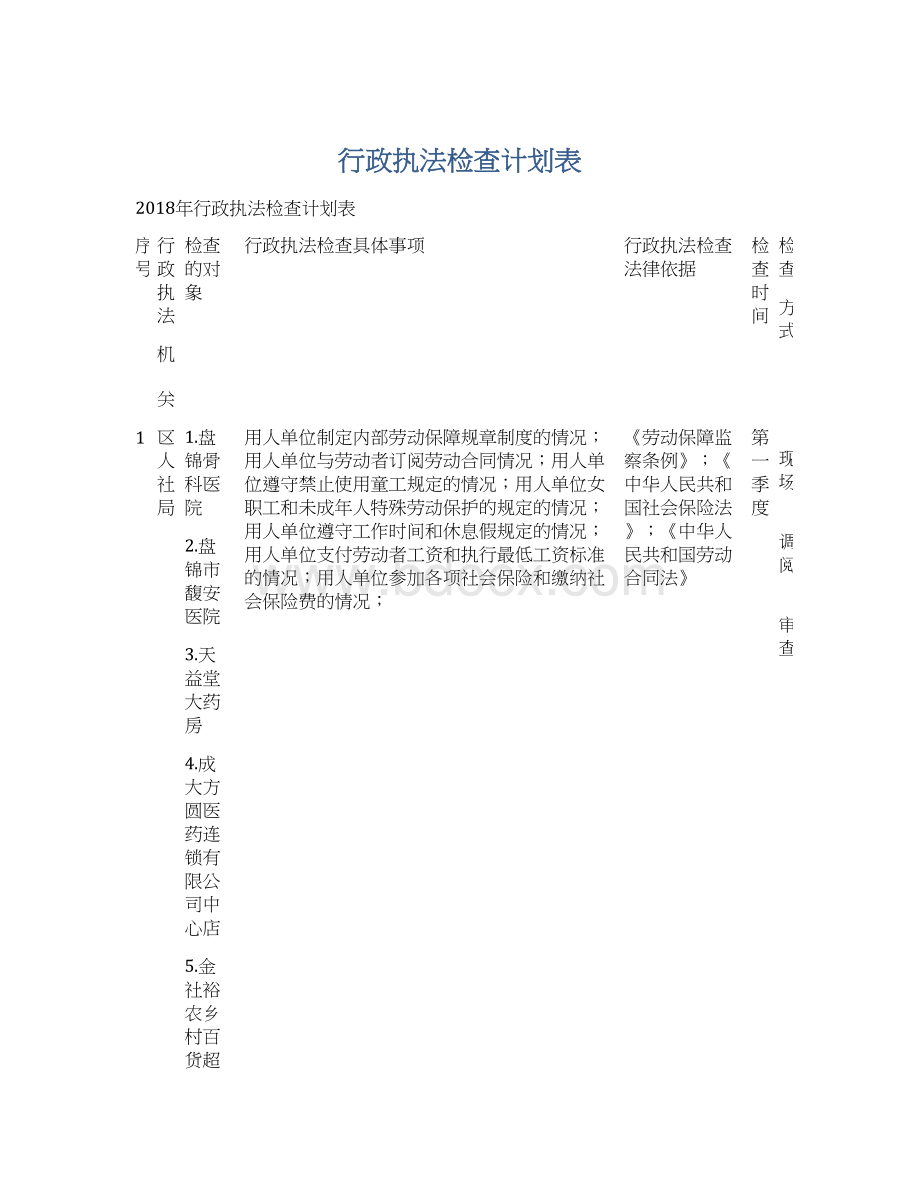 行政执法检查计划表Word文件下载.docx_第1页